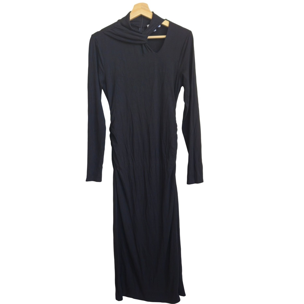 Gibson Latimer Cutout Twist Neck Ruched Midi Medium LBD Date Night Bodycon Witch